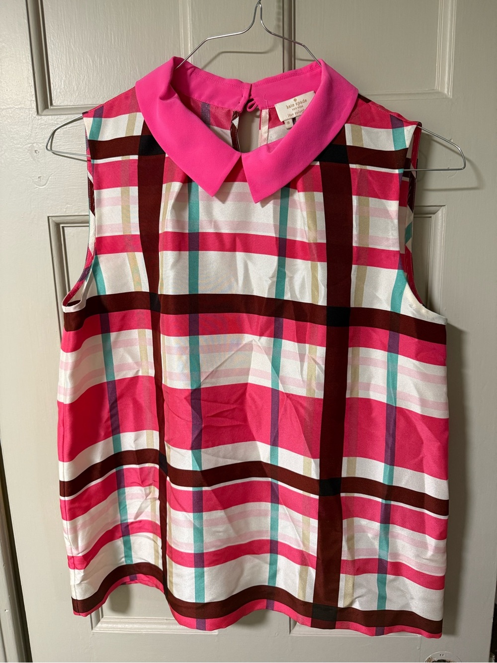 kate spade Hot Pink Plaid Sleeveless Peter Pan Collar Camisole